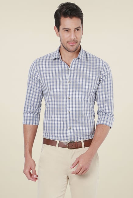 Peter England Blue & Off-White Slim Fit Shirt Peter England Blue & Off-White Slim Fit Shirt