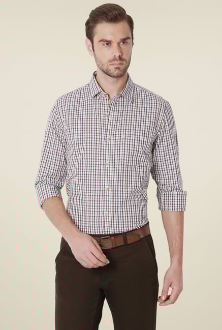 Peter England White Cotton Slim Fit Checks Shirt Peter England White Cotton Slim Fit Checks Shirt