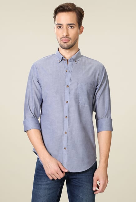 Peter England Stone Blue Button Down Collar Shirt Peter England Stone Blue Button Down Collar Shirt