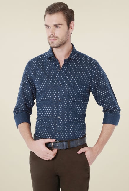 Peter England Navy Printed Slim Fit Full Sleeves Shirt Peter England Navy Printed Slim Fit Full Sleeves Shirt