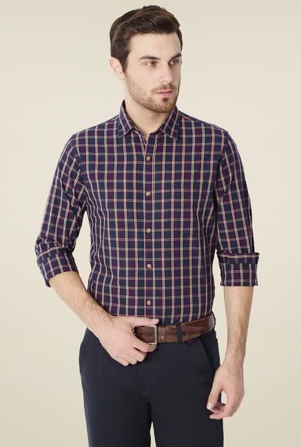 Peter England Navy Cotton Full Sleeves Checks Shirt Peter England Navy Cotton Full Sleeves Checks Shirt
