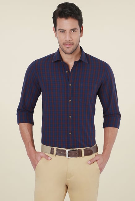 Peter England Navy Slim Fit Checks Shirt Peter England Navy Slim Fit Checks Shirt
