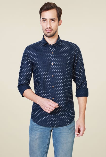 Peter England Navy Full Sleeves Slim Fit Printed Shirt Peter England Navy Full Sleeves Slim Fit Printed Shirt