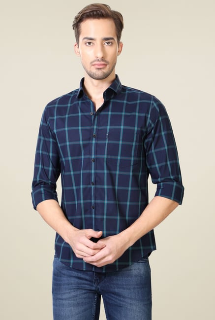 Peter England Navy Checks Slim Fit Shirt Peter England Navy Checks Slim Fit Shirt