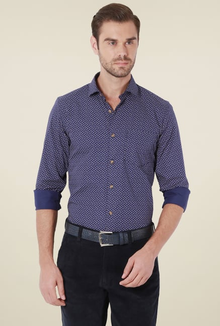 Peter England Navy Printed Cotton Shirt Peter England Navy Printed Cotton Shirt