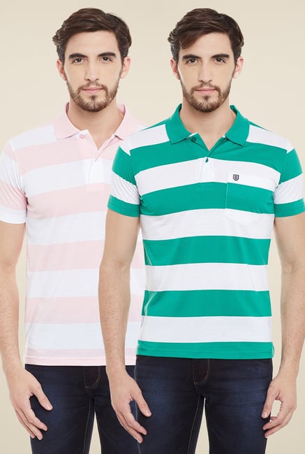 Duke Green & Pink Striped Polo T-Shirt (Pack of 2) Duke Green & Pink Striped Polo T-Shirt (Pack of 2)
