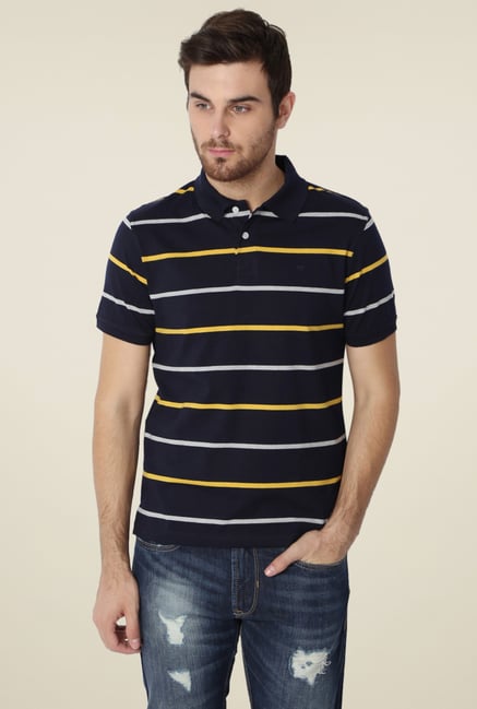 Peter England Navy Half Sleeves Striped T-Shirt Peter England Navy Half Sleeves Striped T-Shirt