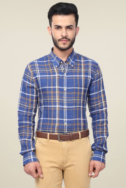 Peter England Blue Checks Regular Fit Shirt Peter England Blue Checks Regular Fit Shirt