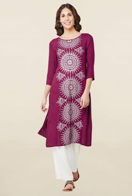 Global Desi Maroon Printed Kurta Global Desi Maroon Printed Kurta