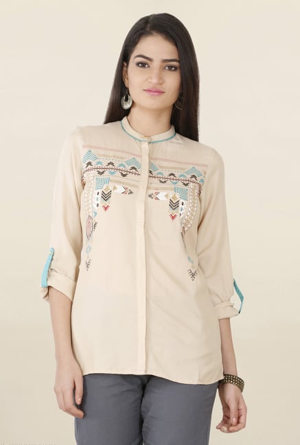 W Beige Printed Top W Beige Printed Top