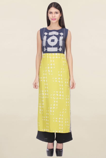 W Yellow & Grey Printed Kurta W Yellow & Grey Printed Kurta