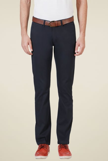 Allen Solly Navy Mid Rise Cotton Trousers Allen Solly Navy Mid Rise Cotton Trousers