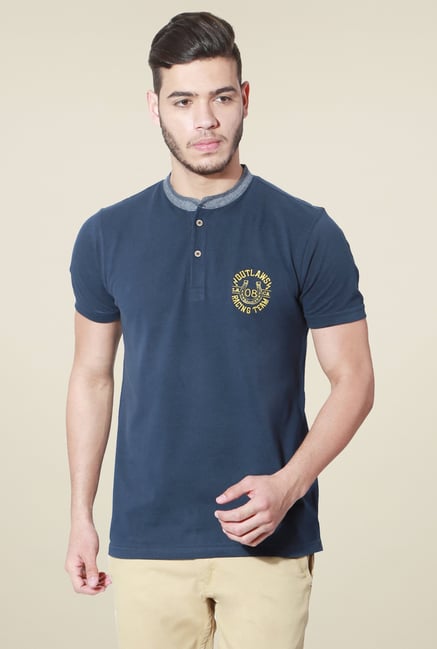 People Dark Blue Regular Fit Cotton Henley T-Shirt People Dark Blue Regular Fit Cotton Henley T-Shirt