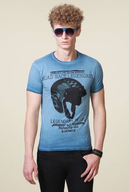 People Blue Regular Fit Printed Cotton T-Shirt People Blue Regular Fit Printed Cotton T-Shirt