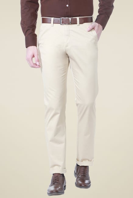 Allen Solly Cream Regular Fit Mid Rise Trousers Allen Solly Cream Regular Fit Mid Rise Trousers