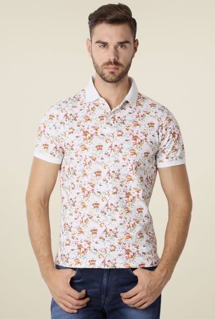Peter England White & Peach Slim Fit Polo T-Shirt Peter England White & Peach Slim Fit Polo T-Shirt