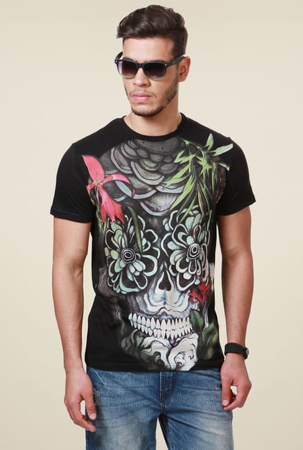 People Black Printed Regular Fit T-Shirt People Black Printed Regular Fit T-Shirt