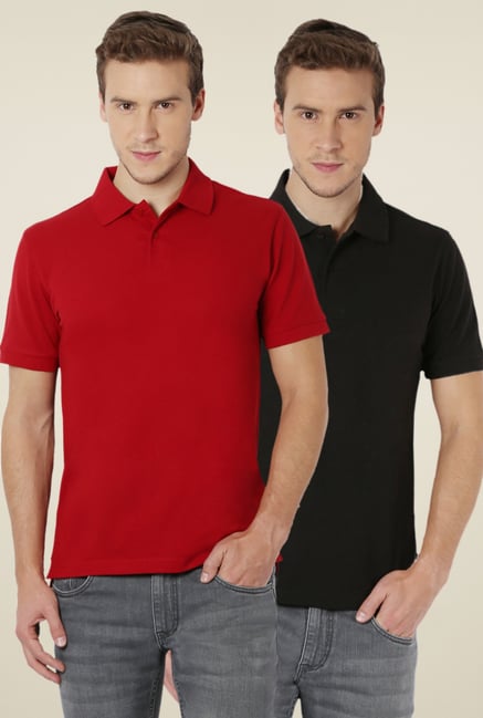 Peter England Black & Red Half Sleeves T-Shirt (Pack of 2) Peter England Black & Red Half Sleeves T-Shirt (Pack of 2)