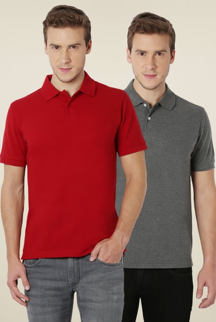 Peter England Red & Grey Slim Fit T-Shirt (Pack of 2) Peter England Red & Grey Slim Fit T-Shirt (Pack of 2)