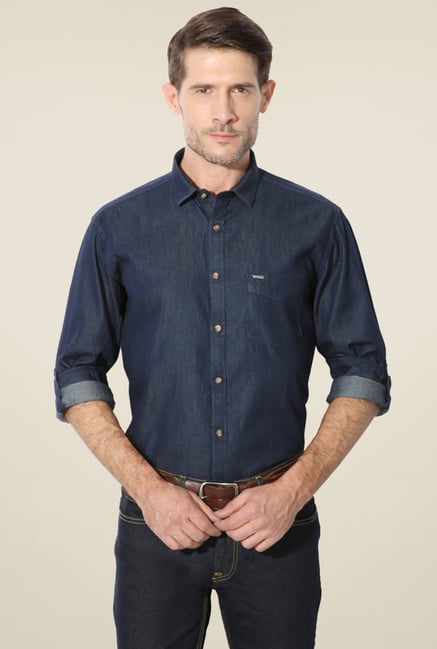Van Heusen Navy Solid Regular Fit Full Sleeves Shirt Van Heusen Navy Solid Regular Fit Full Sleeves Shirt