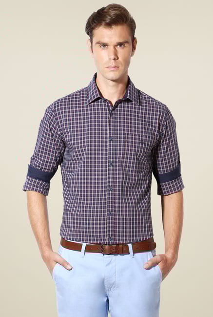 Van Heusen Navy & Red Checks Cotton Shirt Van Heusen Navy & Red Checks Cotton Shirt