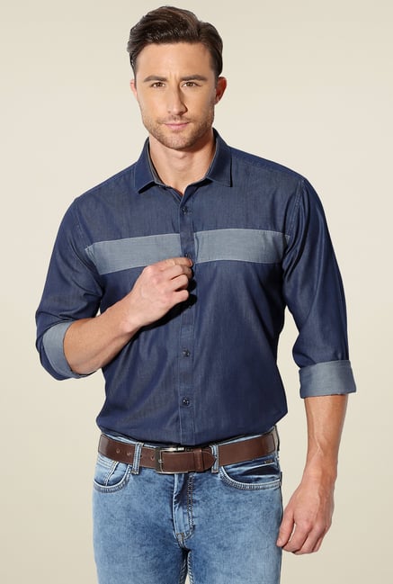 Van Heusen Stone Blue Solid Full Sleeves Cotton Shirt Van Heusen Stone Blue Solid Full Sleeves Cotton Shirt