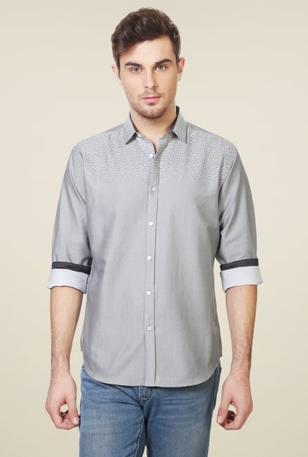 Van Heusen Light Grey Slim Fit Printed Shirt Van Heusen Light Grey Slim Fit Printed Shirt