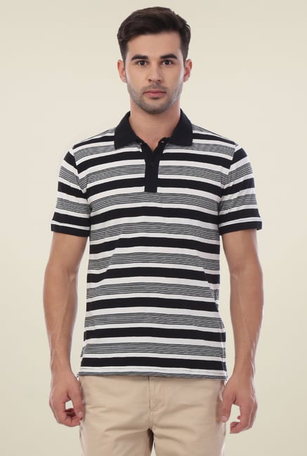 Van Heusen Black Half Sleeves Striped Polo T-Shirt Van Heusen Black Half Sleeves Striped Polo T-Shirt