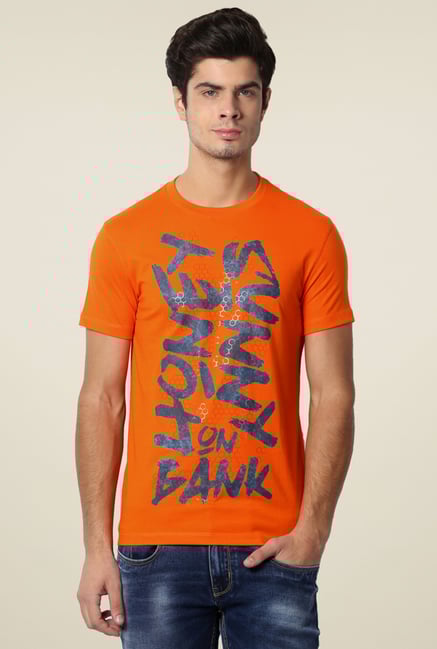 Peter England Orange Crew Neck Printed T-Shirt Peter England Orange Crew Neck Printed T-Shirt