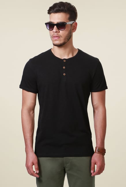 People Black Regular Fit Henley T-Shirt People Black Regular Fit Henley T-Shirt