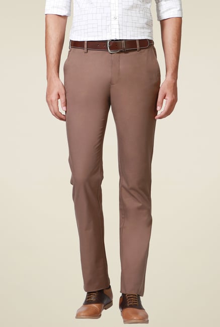 Allen Solly Brown Cotton Comfort Fit Trousers Allen Solly Brown Cotton Comfort Fit Trousers