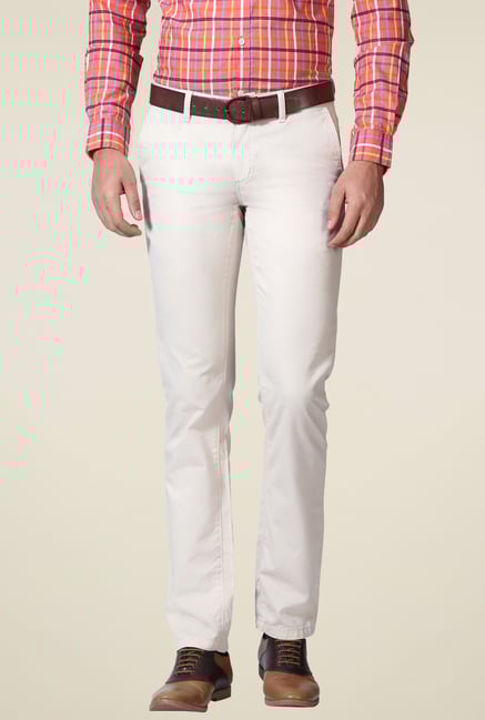 Allen Solly Off-White Slim Fit Mid Rise Trousers Allen Solly Off-White Slim Fit Mid Rise Trousers