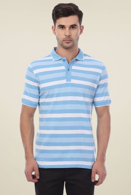 Van Heusen Light Blue Half Sleeves Striped Polo T-Shirt Van Heusen Light Blue Half Sleeves Striped Polo T-Shirt