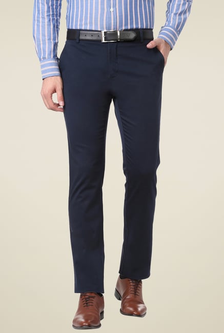 Allen Solly Navy Comfort Fit Trousers Allen Solly Navy Comfort Fit Trousers