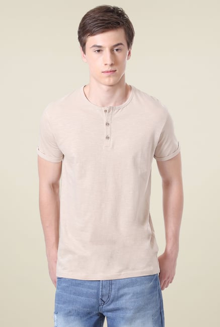 People Beige Regular Fit Henley T-Shirt People Beige Regular Fit Henley T-Shirt