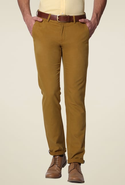 Allen Solly Brown Cotton Comfort Fit Mid Rise Trousers Allen Solly Brown Cotton Comfort Fit Mid Rise Trousers