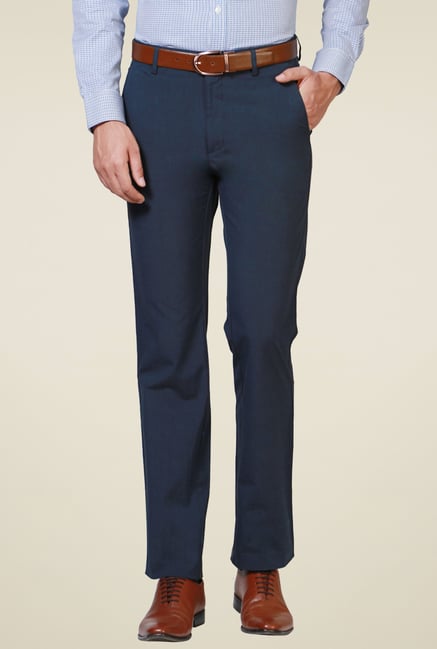 Allen Solly Navy Cotton Mid Rise Trousers Allen Solly Navy Cotton Mid Rise Trousers