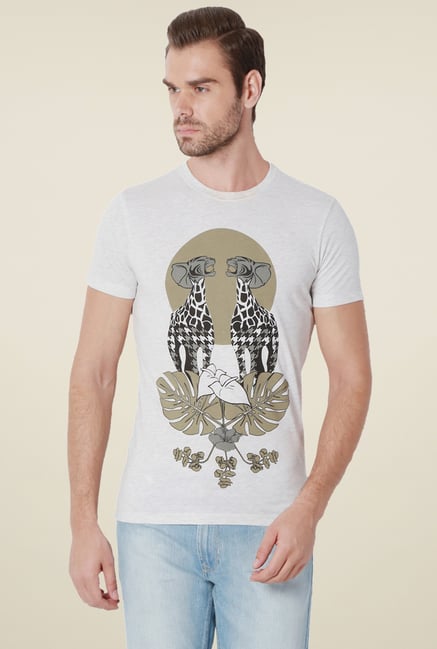 Peter England Off-White Slim Fit T-Shirt Peter England Off-White Slim Fit T-Shirt