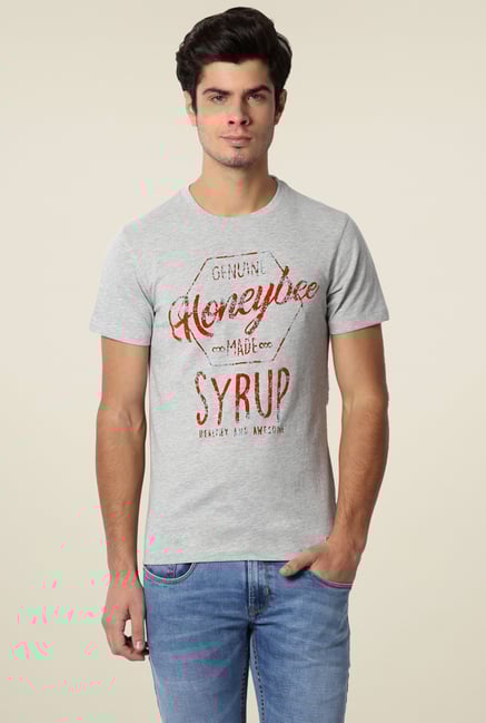 Peter England Grey Slim Fit T-Shirt Peter England Grey Slim Fit T-Shirt