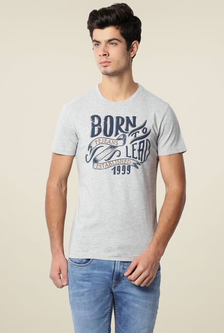 Peter England Grey Slim Fit Crew Neck T-Shirt Peter England Grey Slim Fit Crew Neck T-Shirt