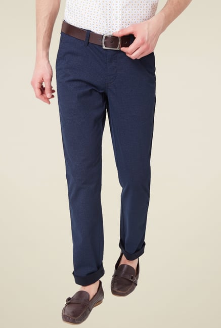 Allen Solly Navy Comfort Fit Cotton Mid Rise Trousers Allen Solly Navy Comfort Fit Cotton Mid Rise Trousers