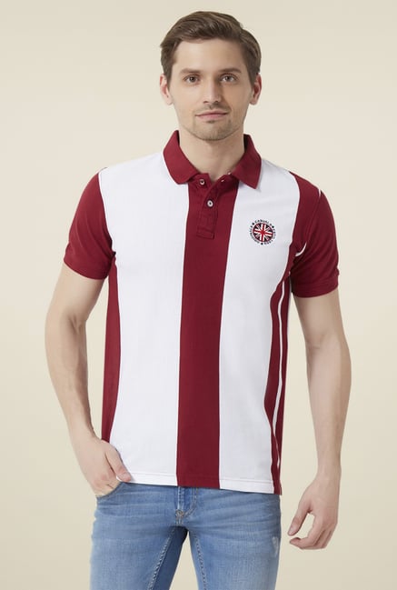 Peter England Maroon & White Striped T-Shirt Peter England Maroon & White Striped T-Shirt