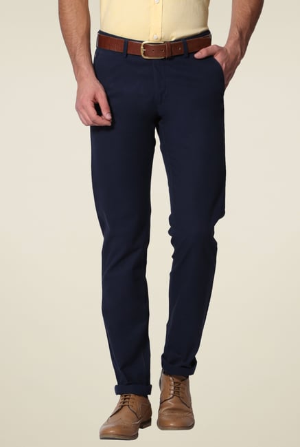 Allen Solly Navy Slim Fit Cotton Trousers Allen Solly Navy Slim Fit Cotton Trousers