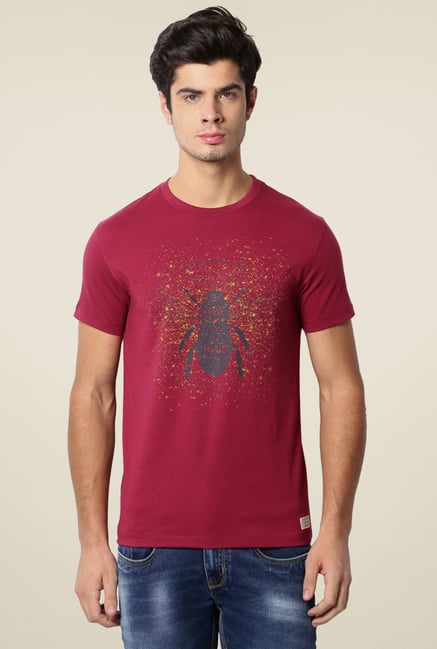Peter England Maroon Printed T-Shirt Peter England Maroon Printed T-Shirt