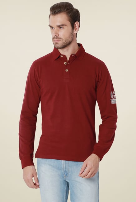 Peter England Maroon Full Sleeves T-Shirt Peter England Maroon Full Sleeves T-Shirt