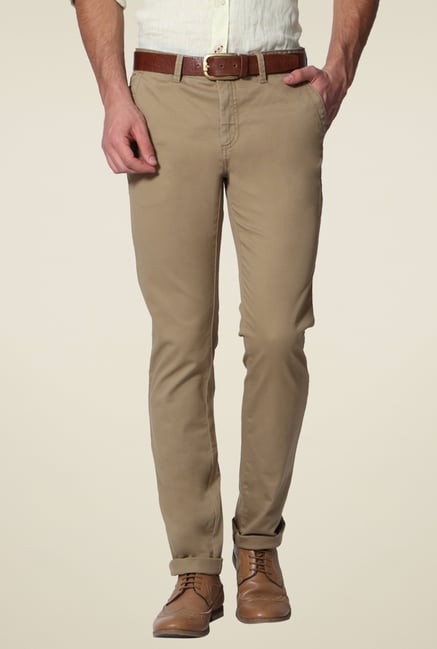 Allen Solly Beige Comfort Fit Cotton Trousers Allen Solly Beige Comfort Fit Cotton Trousers