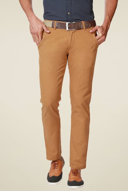 People Khaki Regular Fit Cotton Trousers People Khaki Regular Fit Cotton Trousers