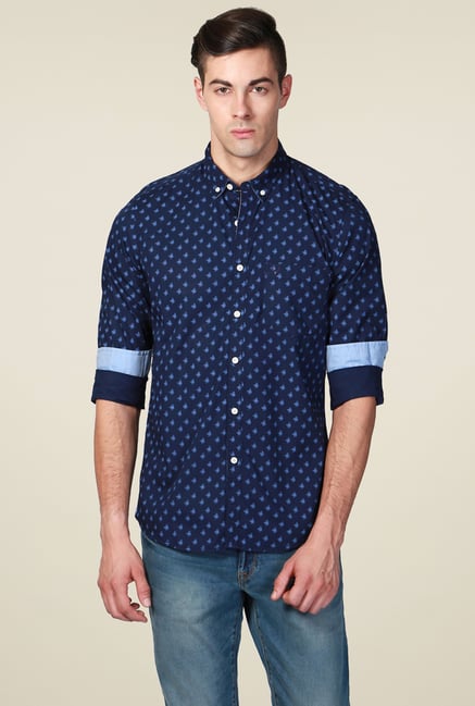 Allen Solly Navy Printed Comfort Fit Shirt Allen Solly Navy Printed Comfort Fit Shirt