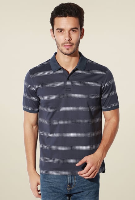 Van Heusen Steel Blue Striped Polo T-Shirt Van Heusen Steel Blue Striped Polo T-Shirt