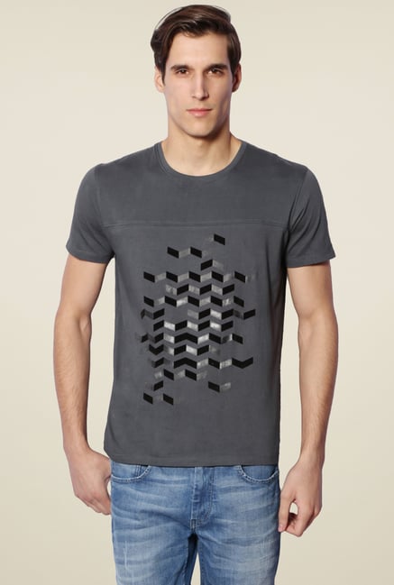 Van Heusen Grey Slim Fit Printed T-Shirt Van Heusen Grey Slim Fit Printed T-Shirt